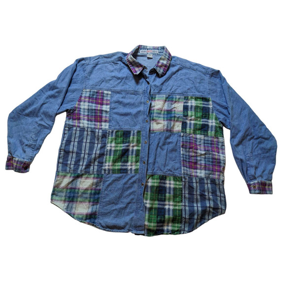 Vintage Tops - 90s Patchwork Denim Shirt
